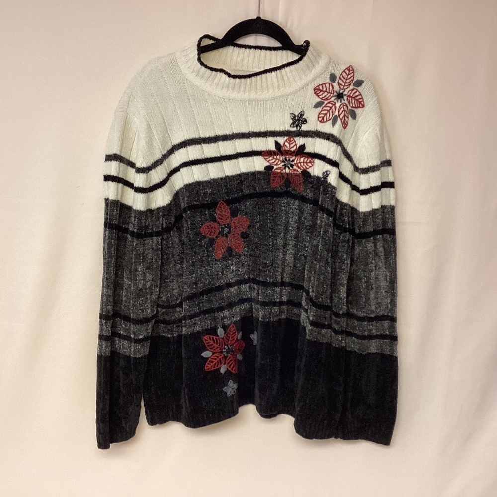 Alfred Dunner Sweater Grandma core Floral y2k Embroidered  Mature Womens 1X